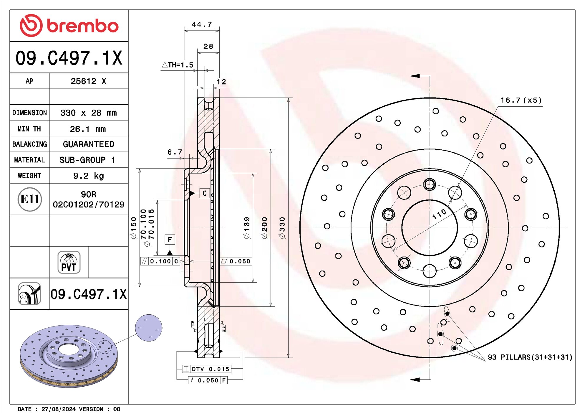 Disco freno BREMBO 09C4971X