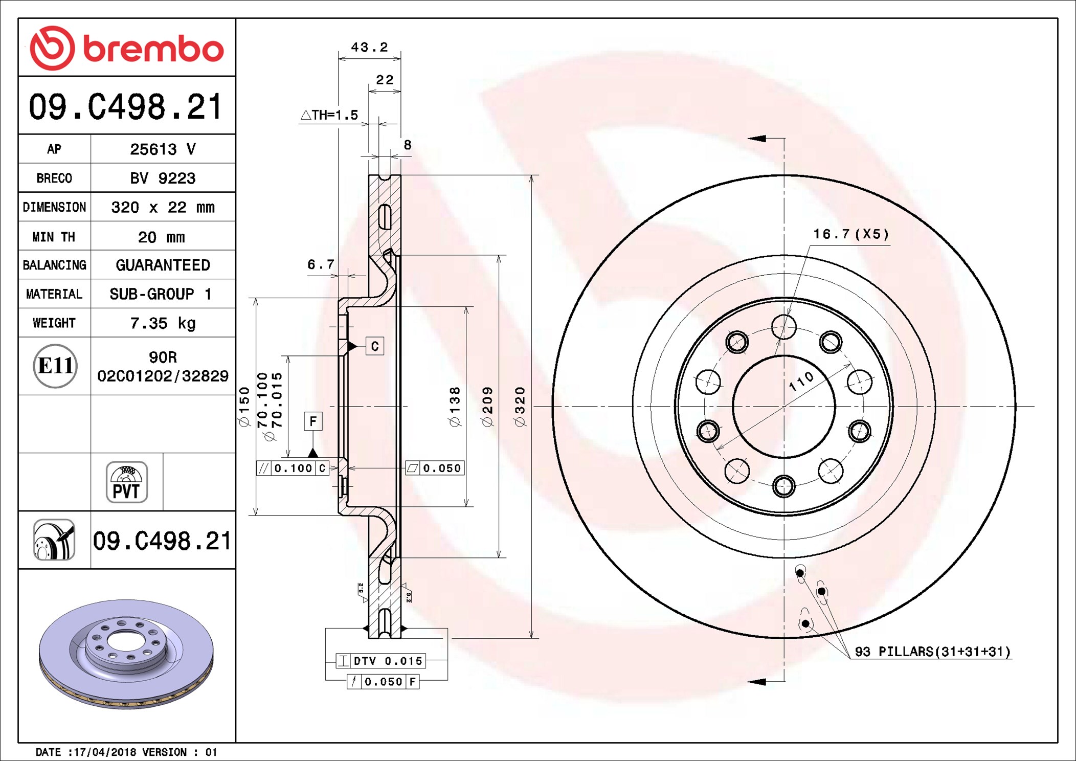 Disco freno BREMBO 09C49821