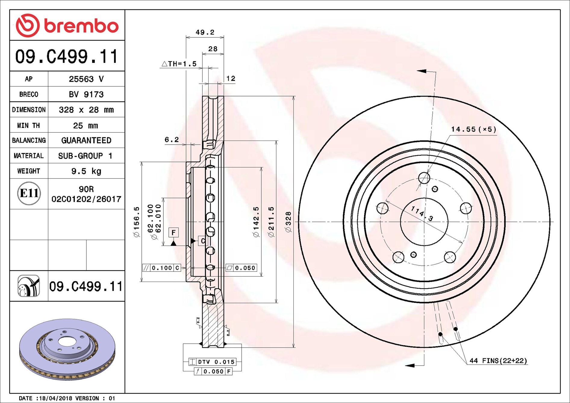 Disco freno BREMBO 09C49911