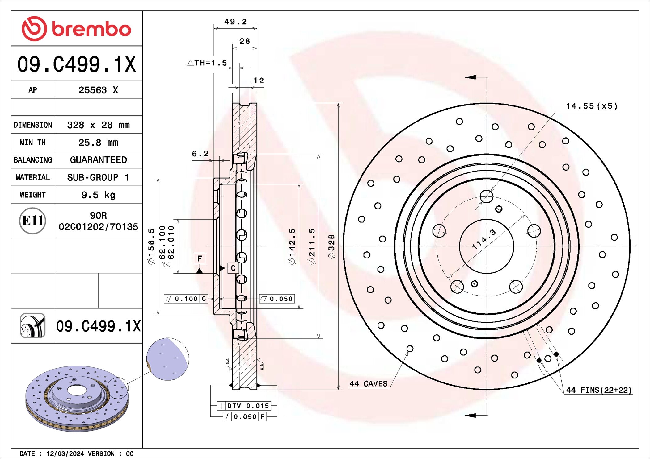 Disco freno BREMBO 09C4991X