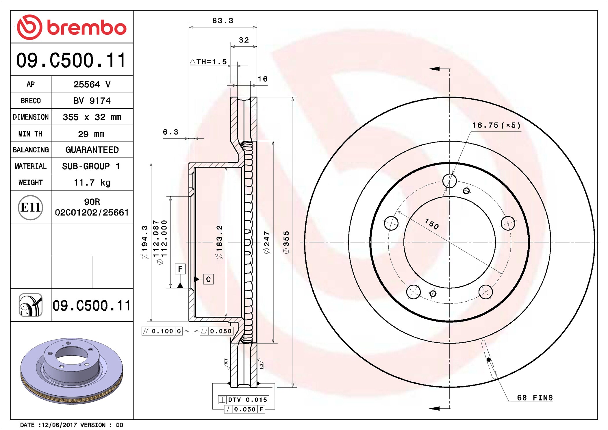 Disco freno BREMBO 09C50011
