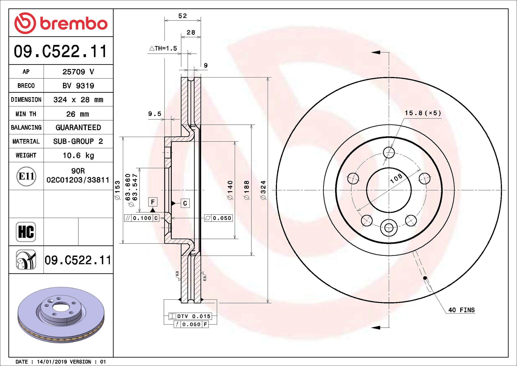 Disco freno BREMBO 09C52211