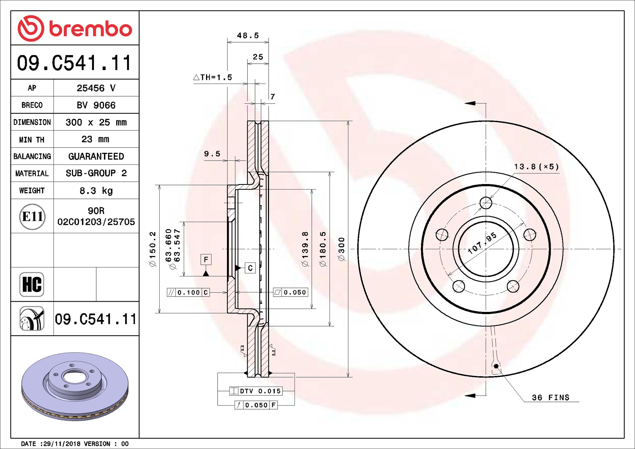 Disco freno BREMBO 09C54111