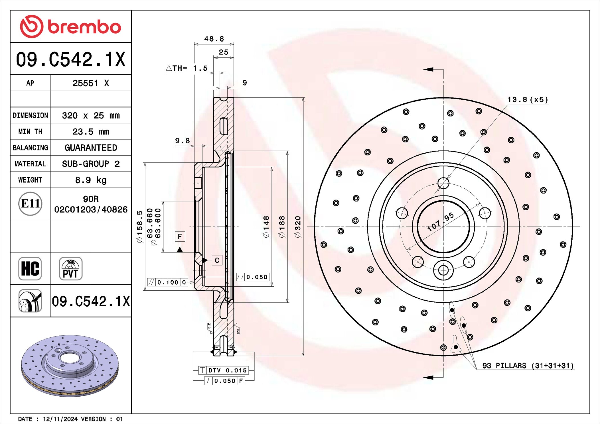 Disco freno BREMBO 09C5421X