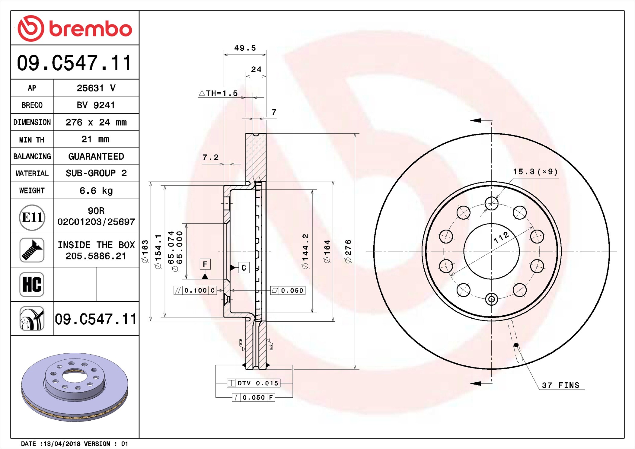Disco freno BREMBO 09C54711
