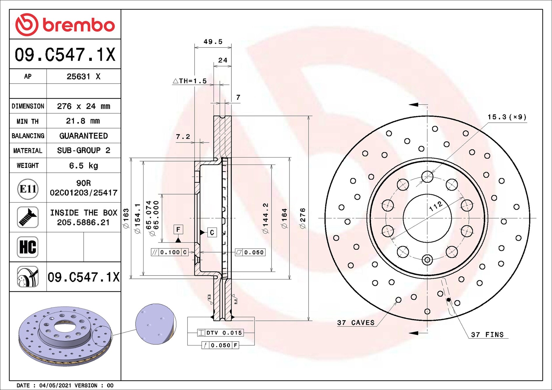 Disco freno BREMBO 09C5471X