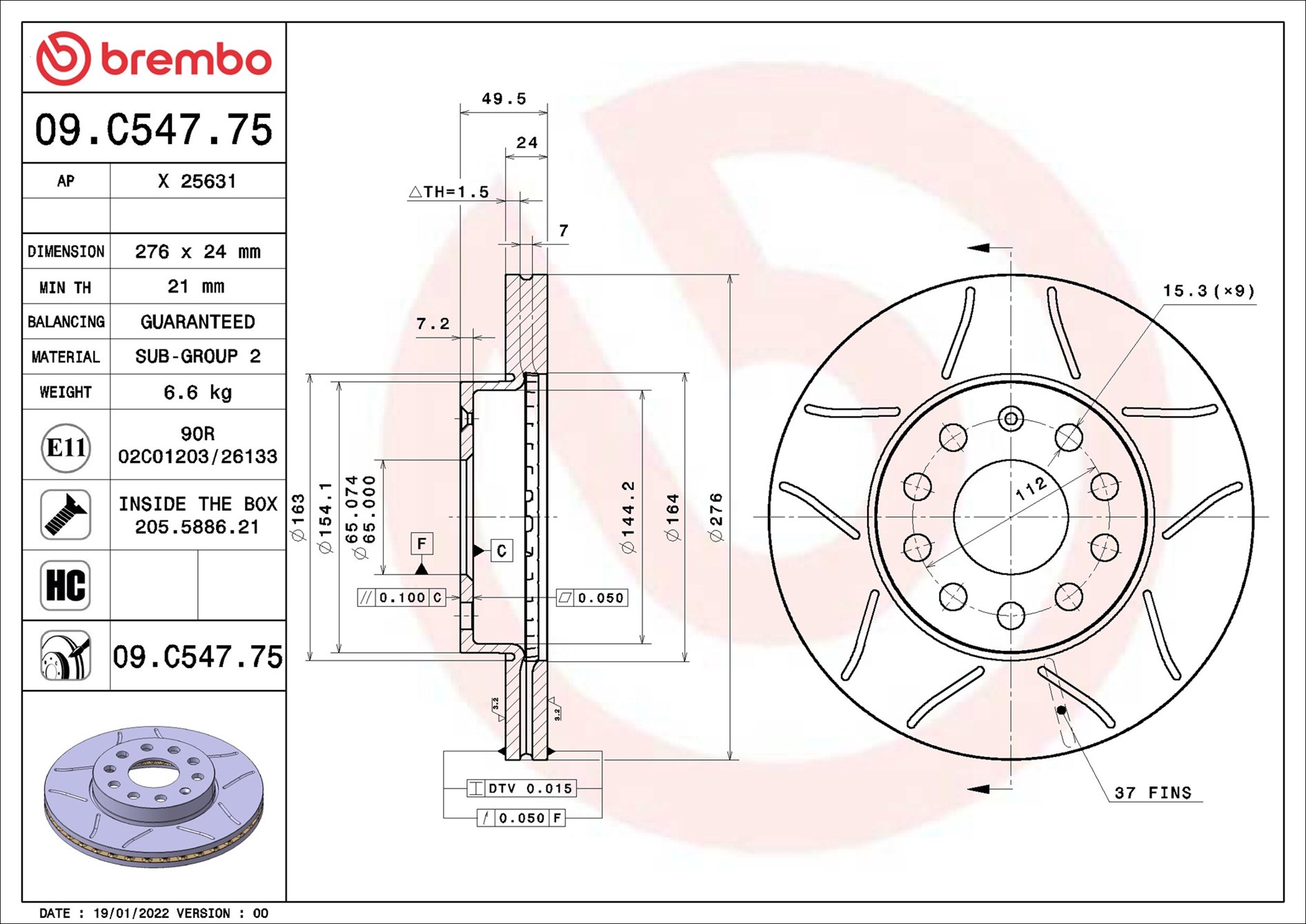 Disco freno BREMBO 09C54775