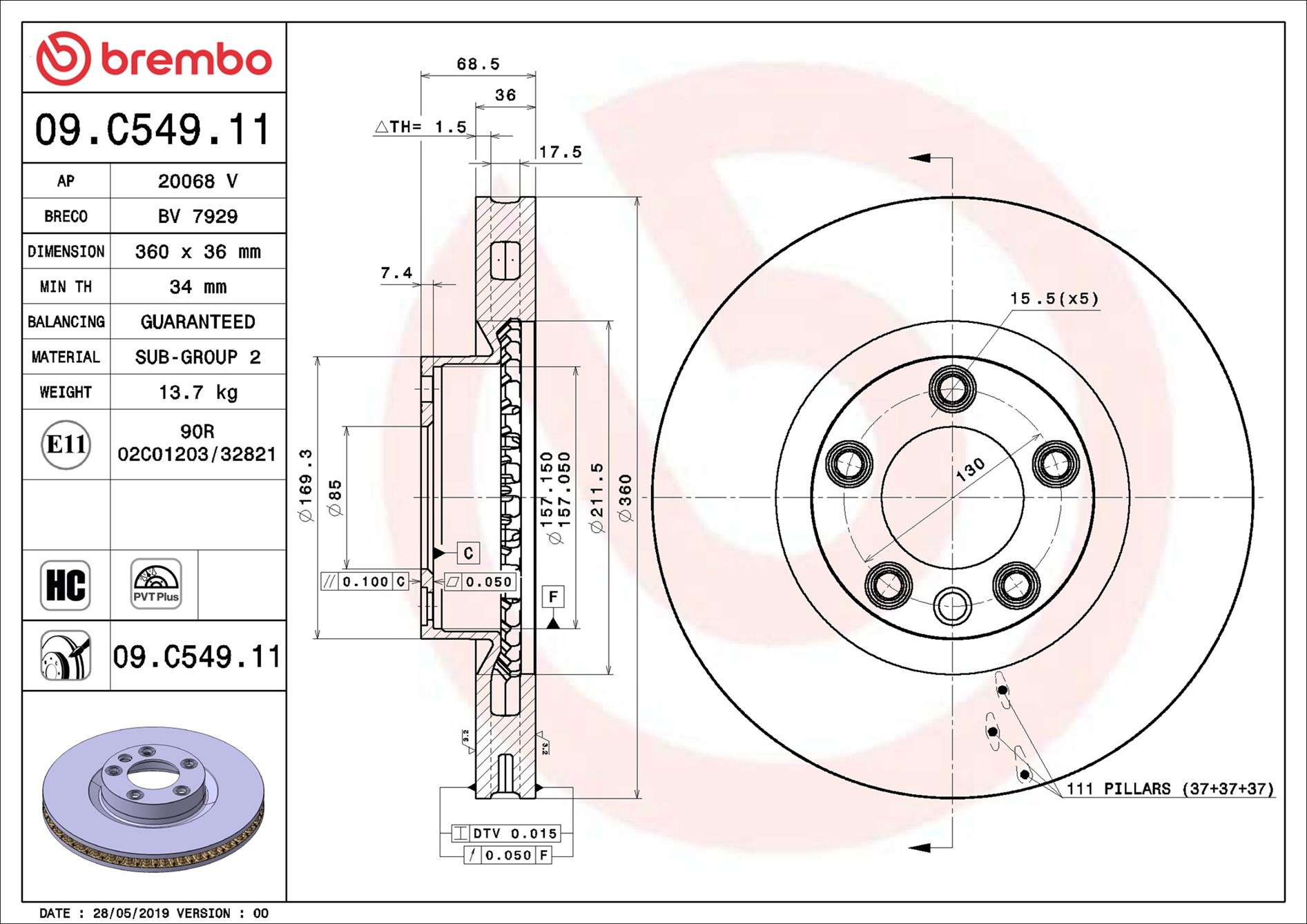 Disco freno BREMBO 09C54911