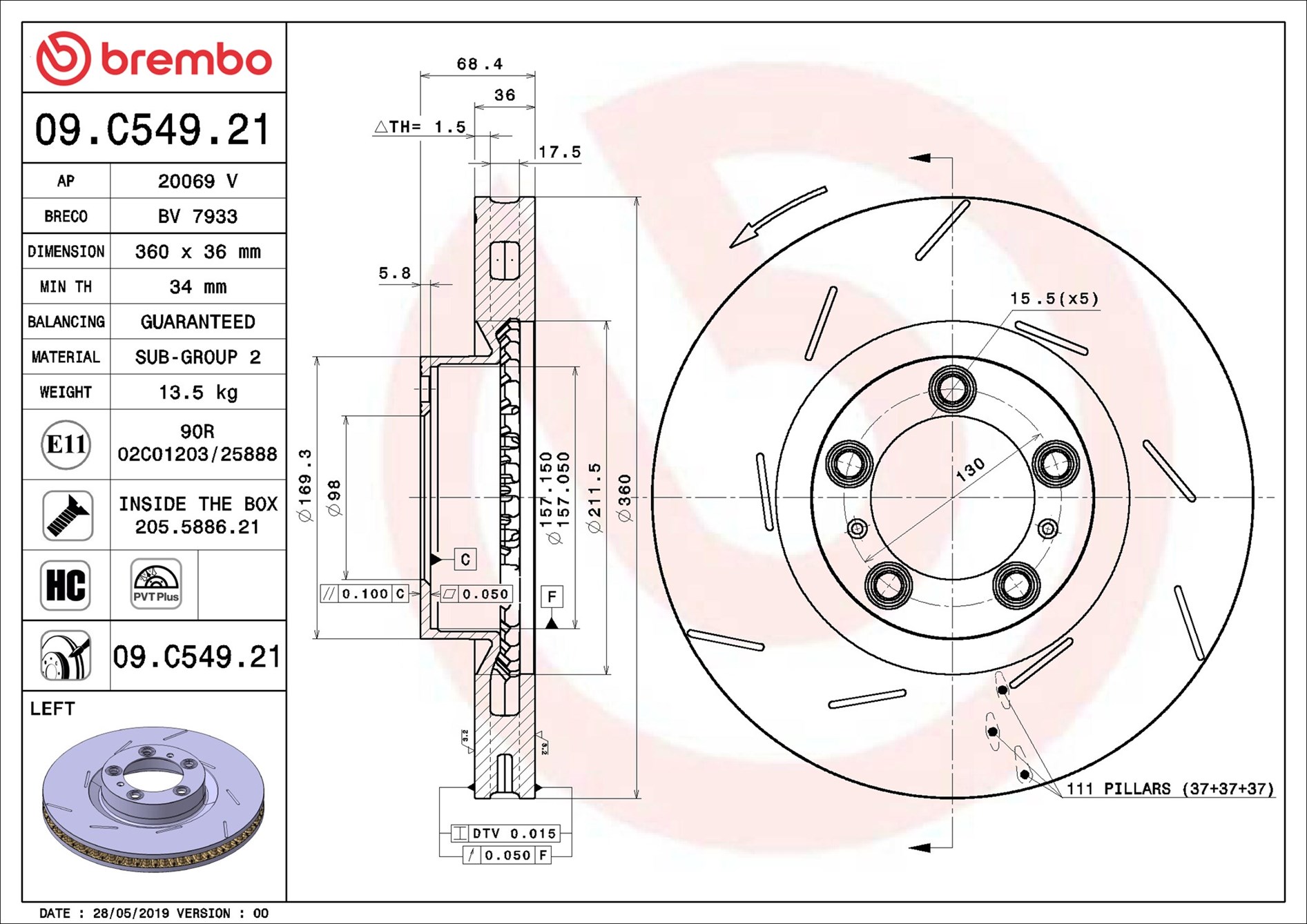 Disco freno BREMBO 09C54921