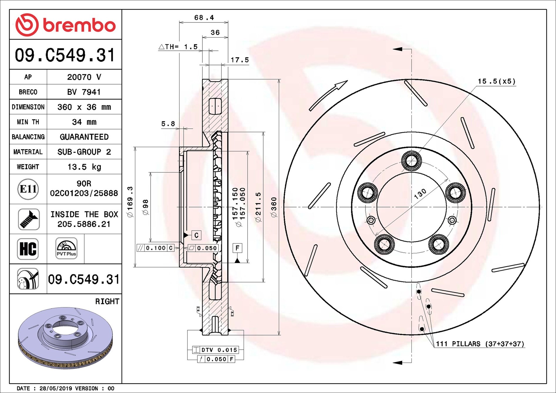 Disco freno BREMBO 09C54931