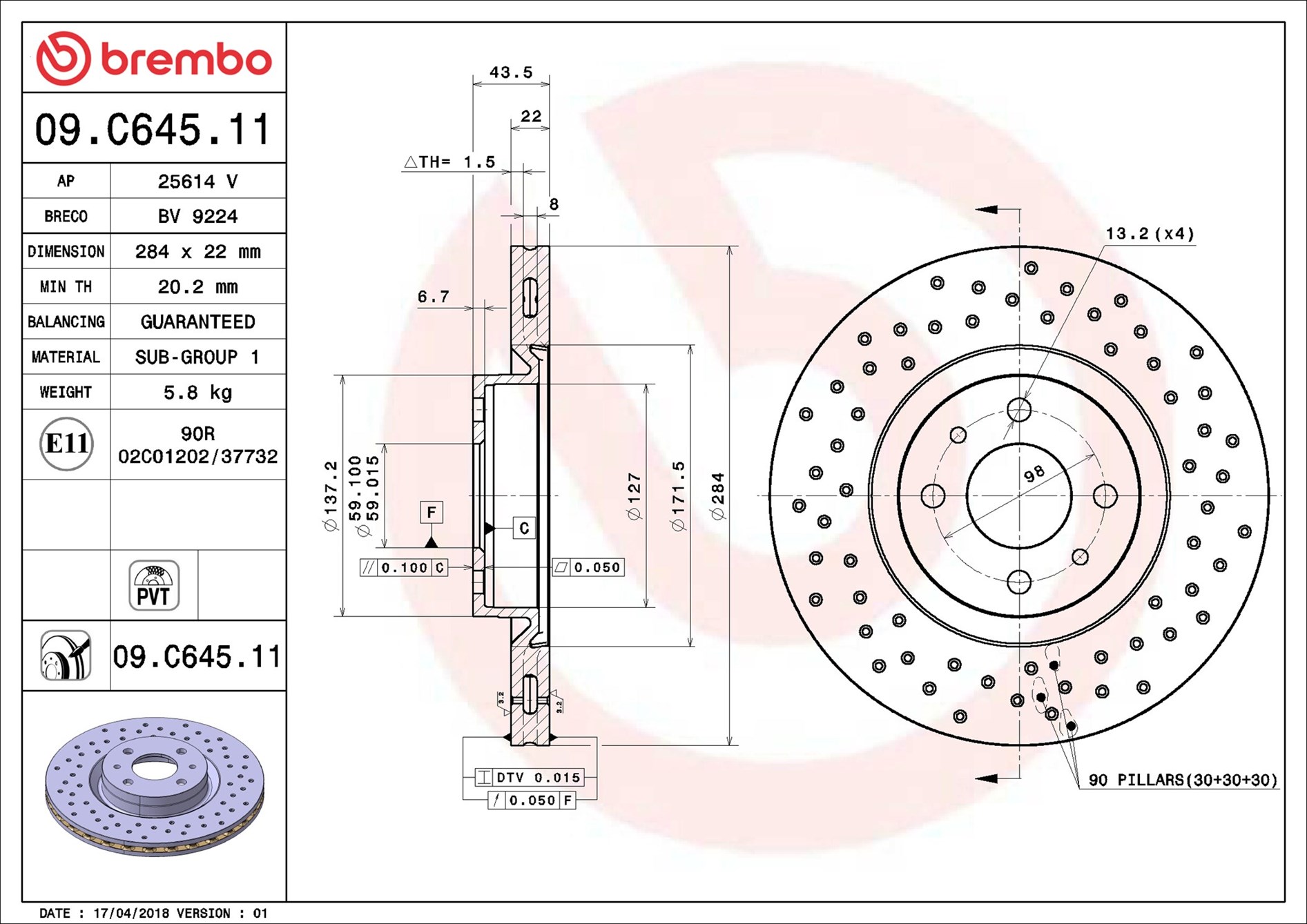 Disco freno BREMBO 09C64511
