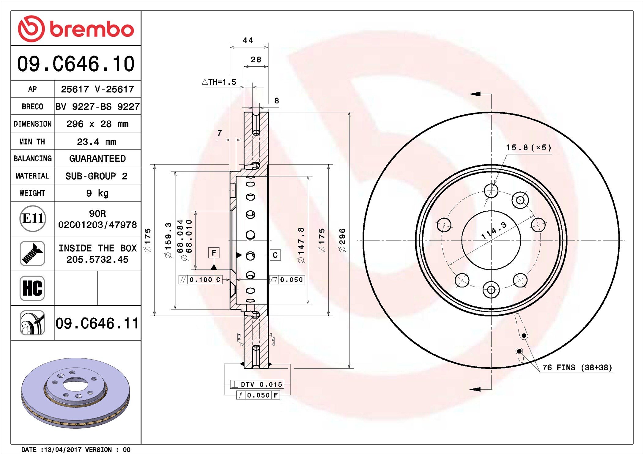 Disco freno BREMBO 09C64611