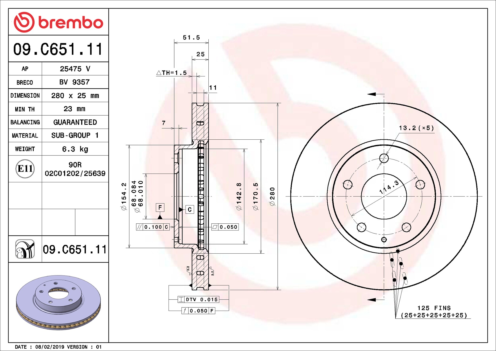 Disco freno BREMBO 09C65111