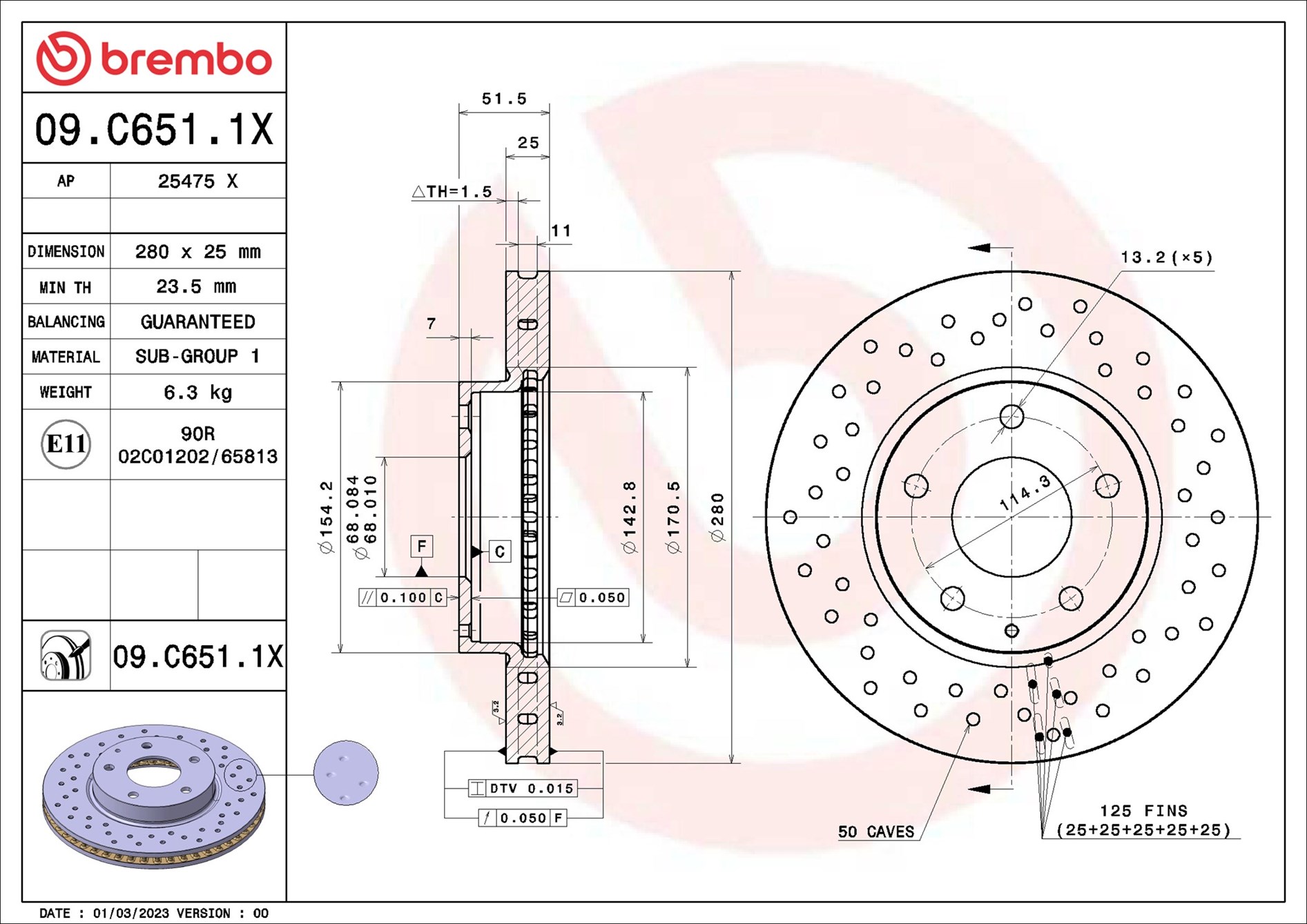 Disco freno BREMBO 09C6511X