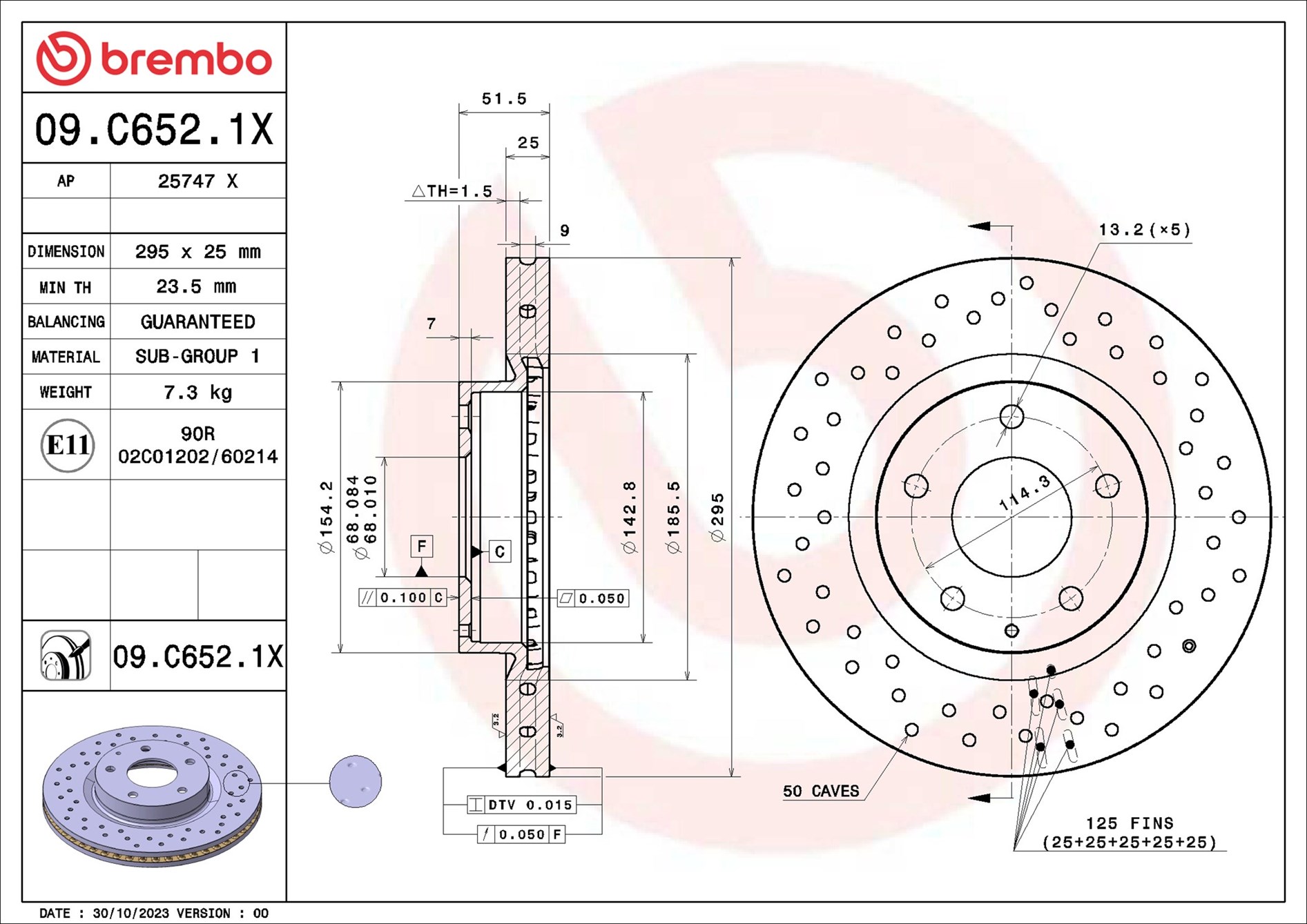Disco freno BREMBO 09C6521X