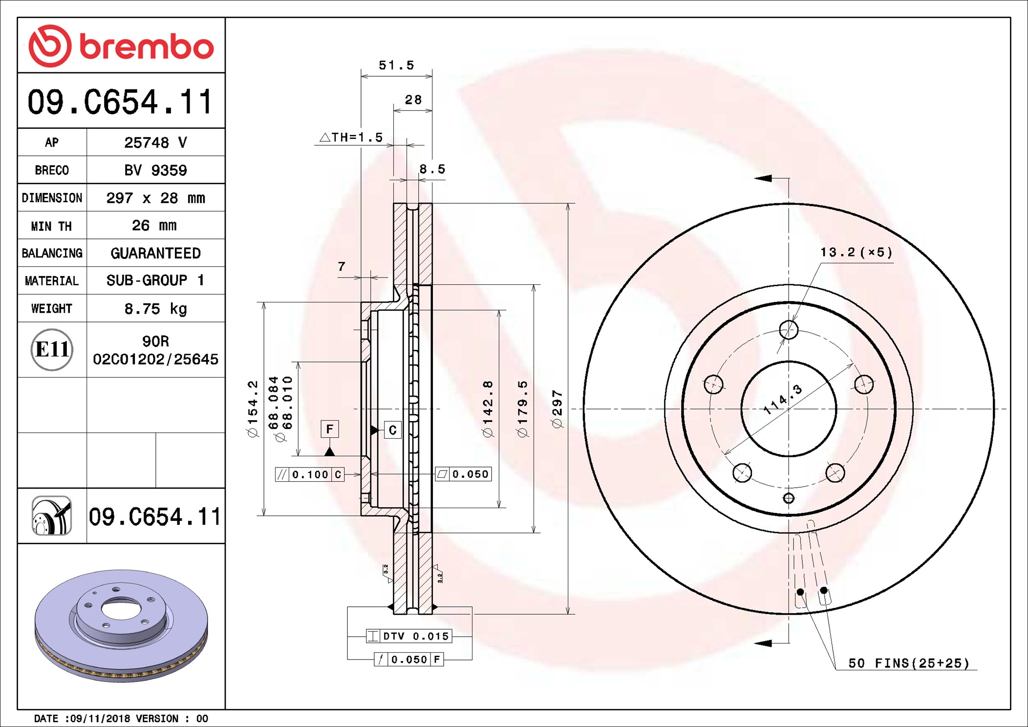 Disco freno BREMBO 09C65411