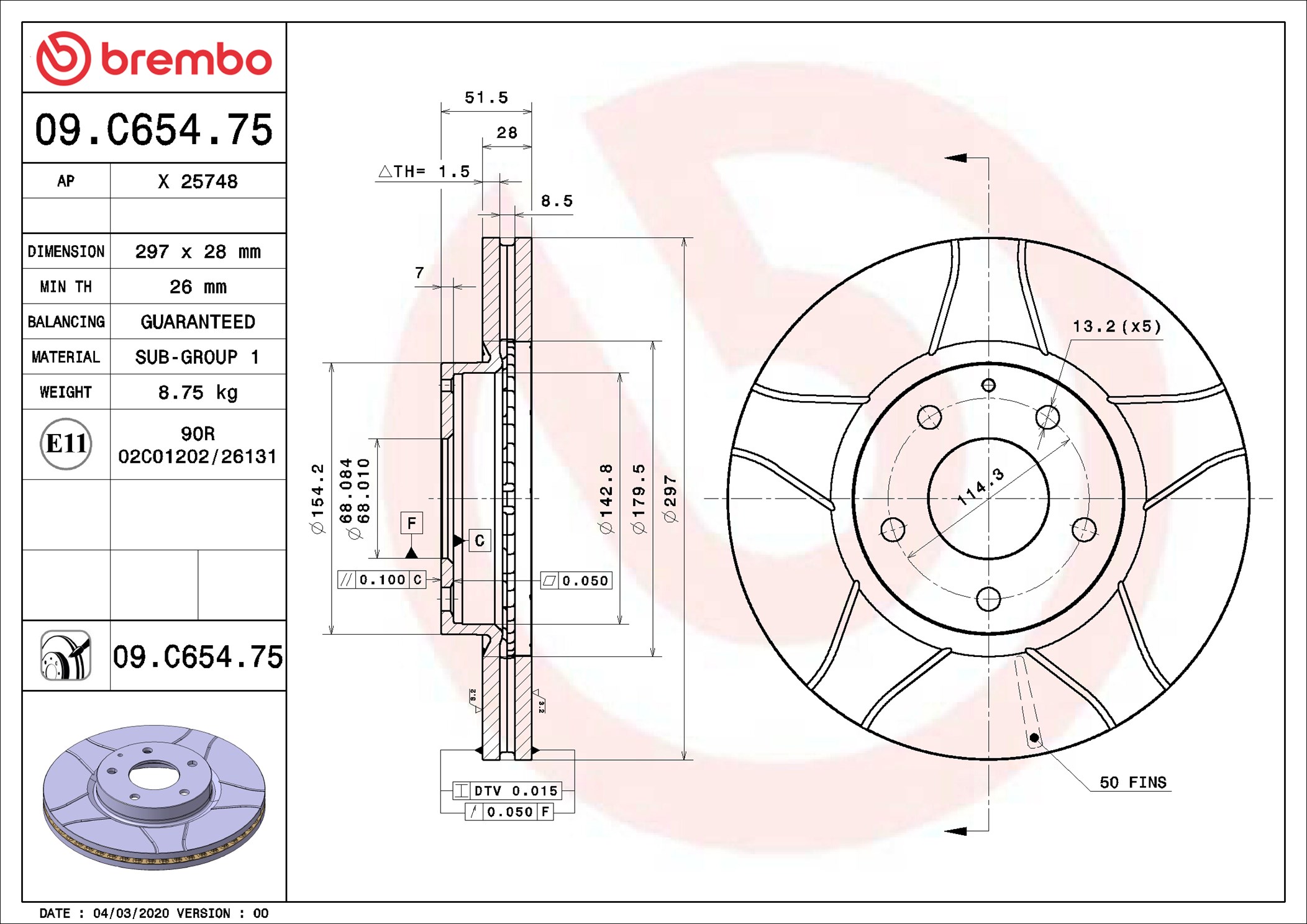 Disco freno BREMBO 09C65475