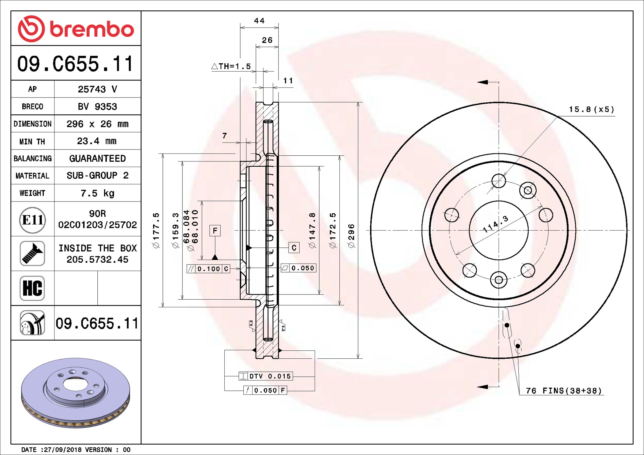 Disco freno BREMBO 09C65511