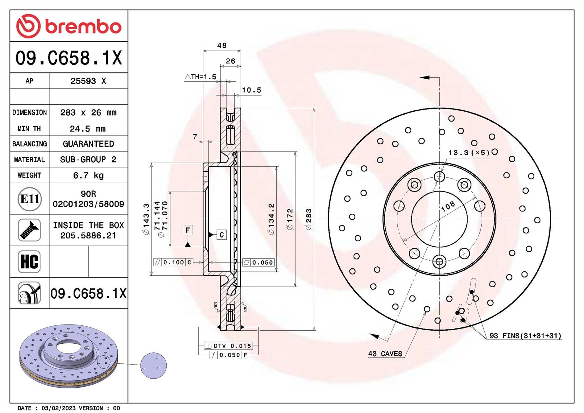 Disco freno BREMBO 09C6581X