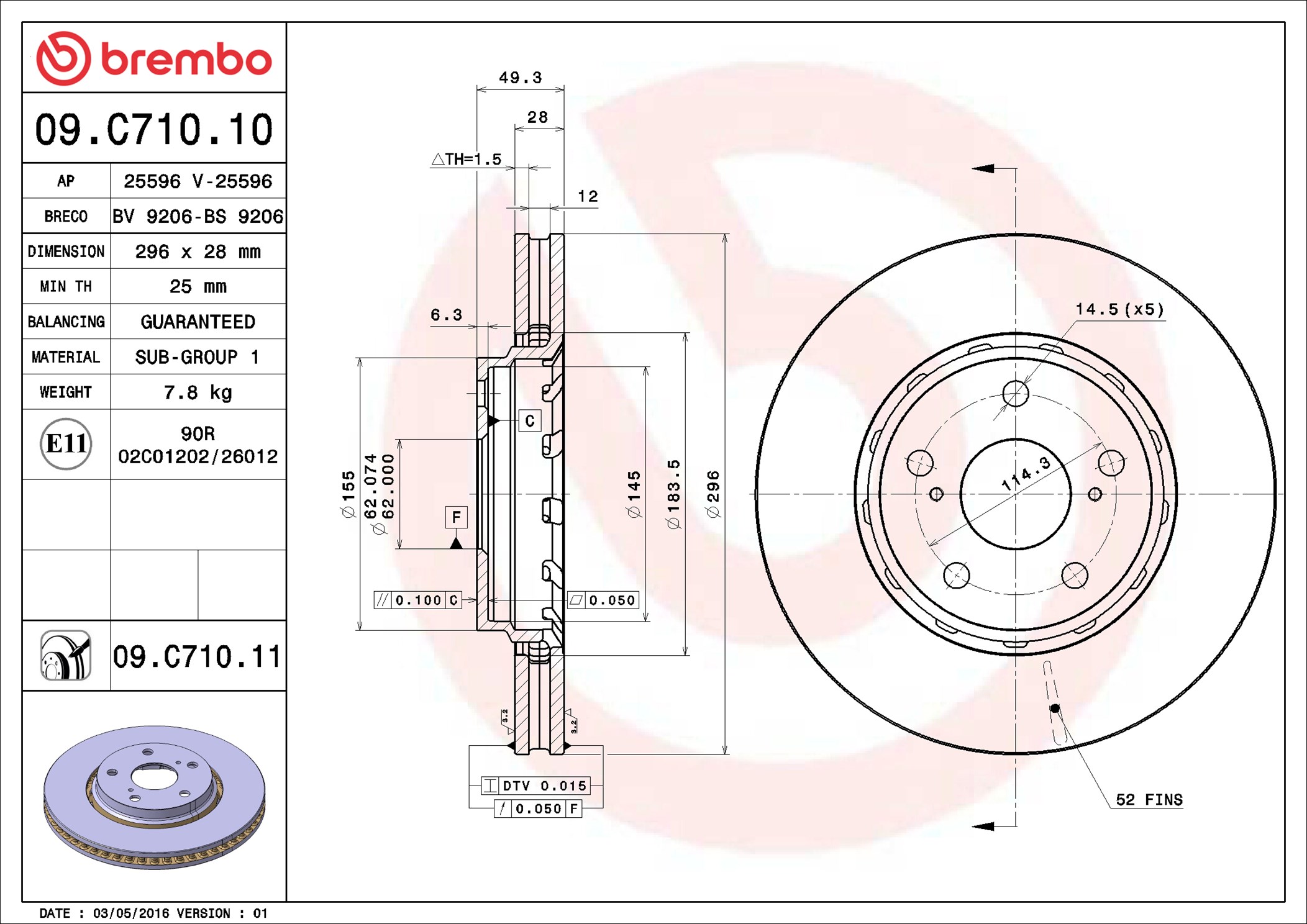 Disco freno BREMBO 09C71011