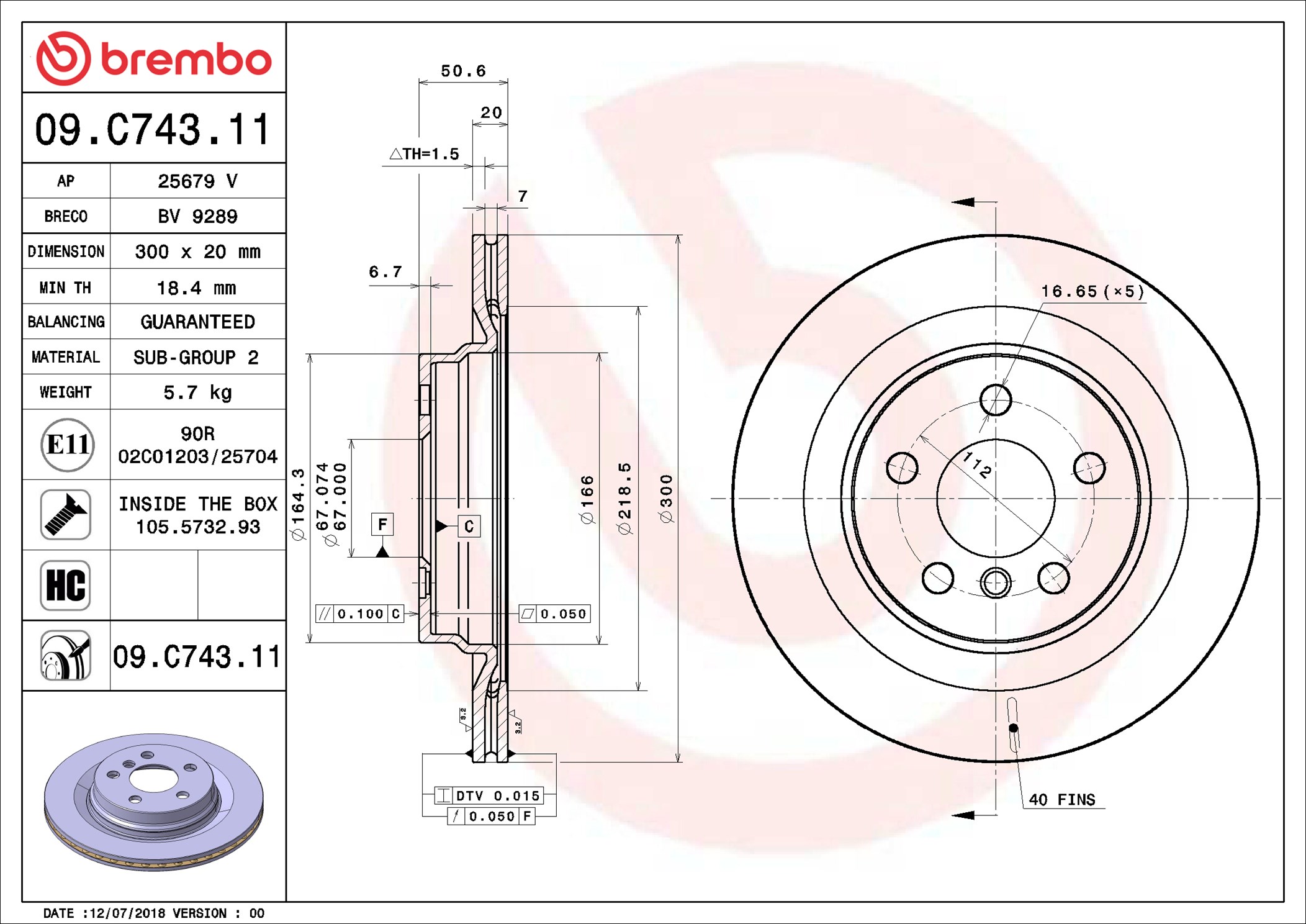 Disco freno BREMBO 09C74311