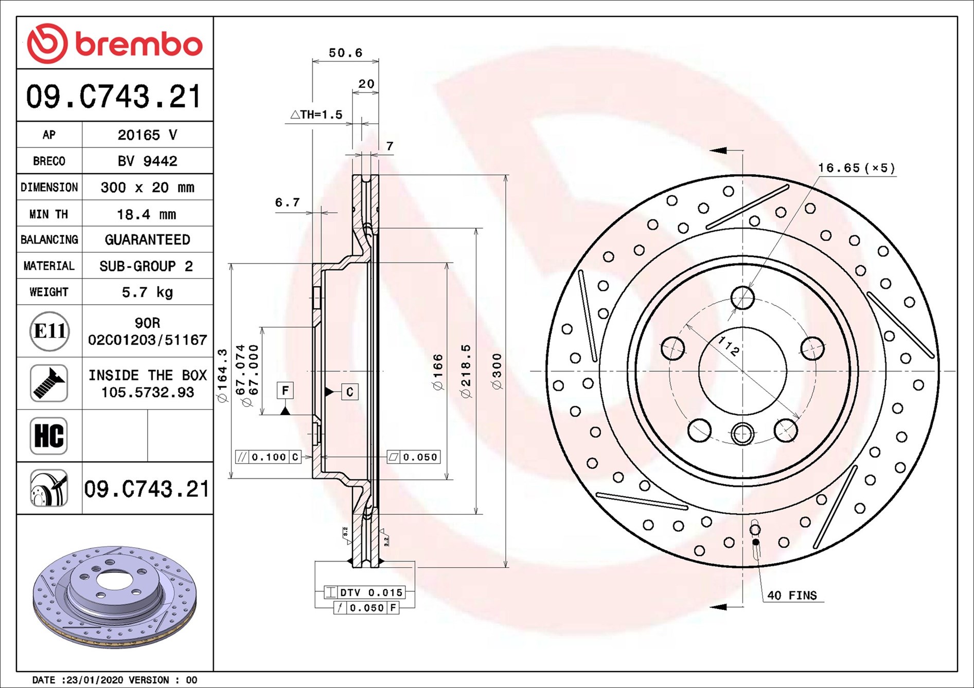 Disco freno BREMBO 09C74321