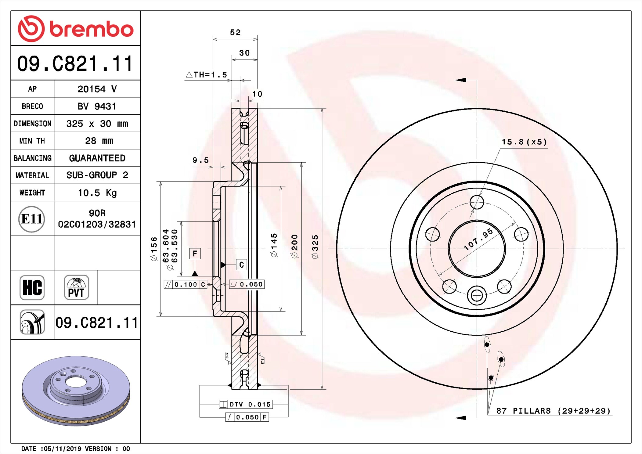 Disco freno BREMBO 09C82111