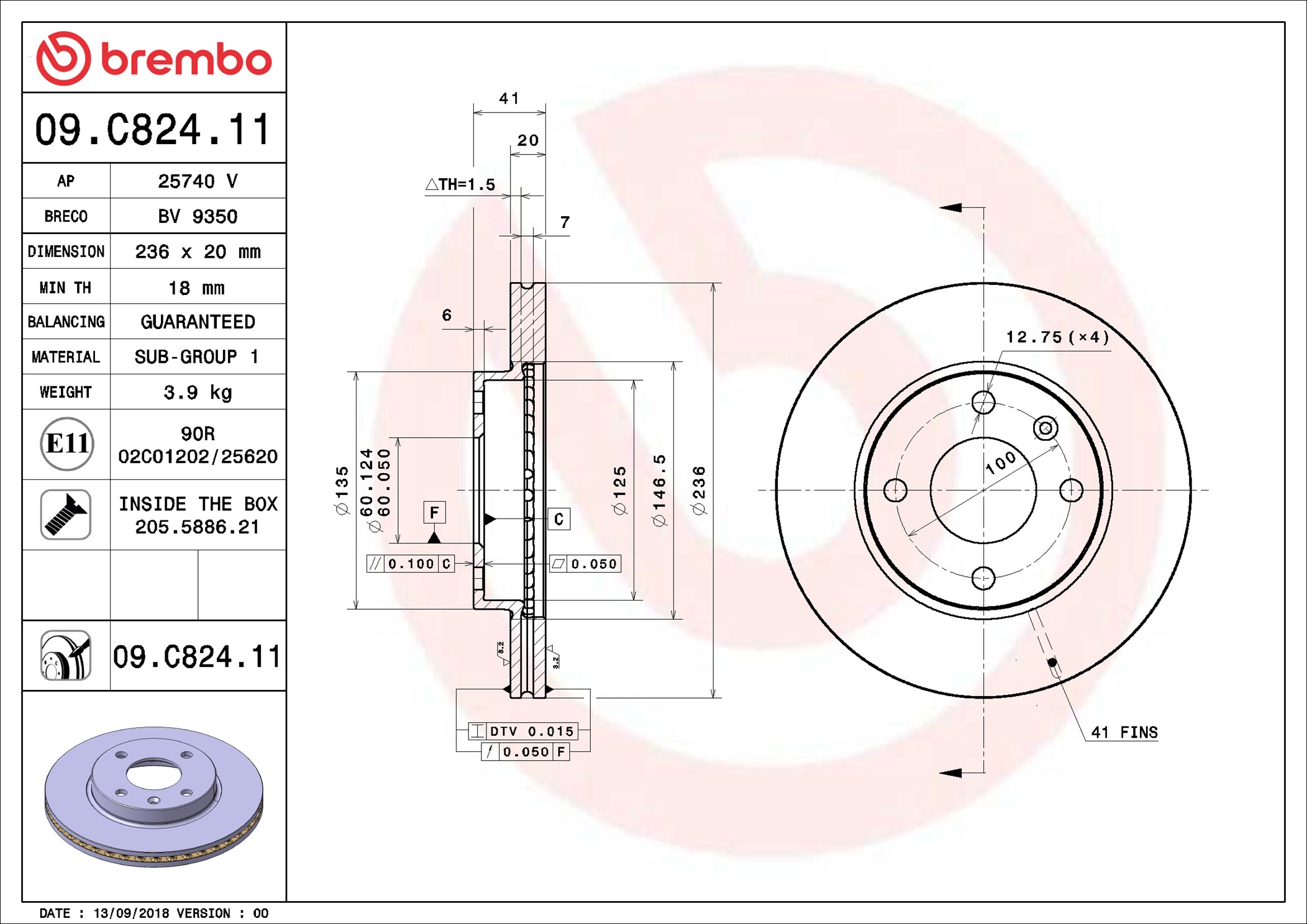 Disco freno BREMBO 09C82411