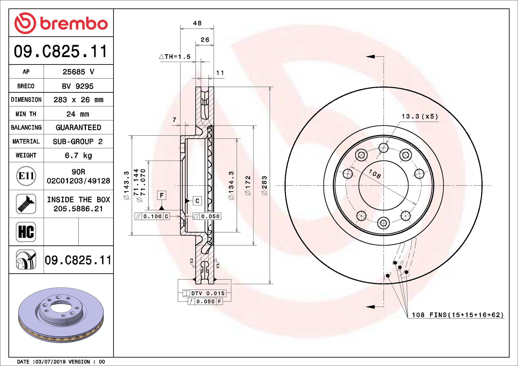 Disco freno BREMBO 09C82511
