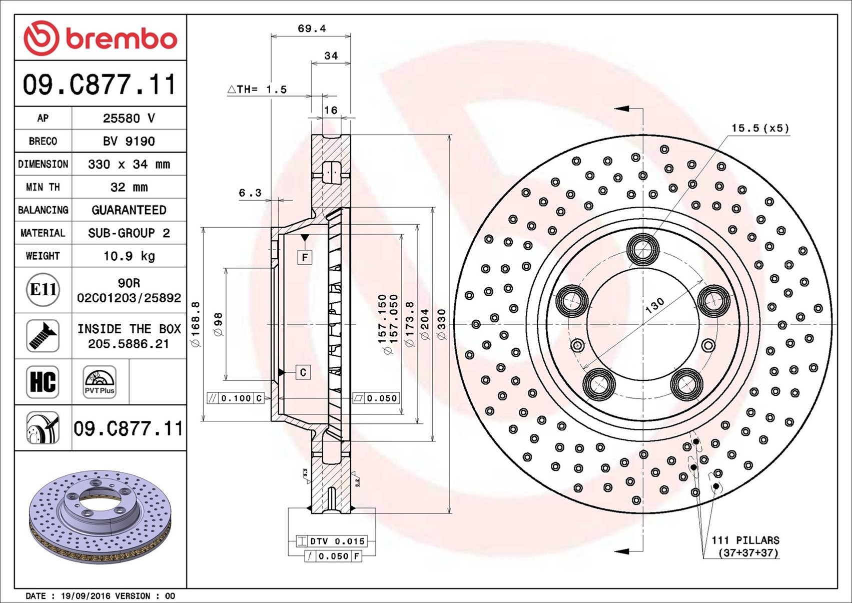 Disco freno BREMBO 09C87711