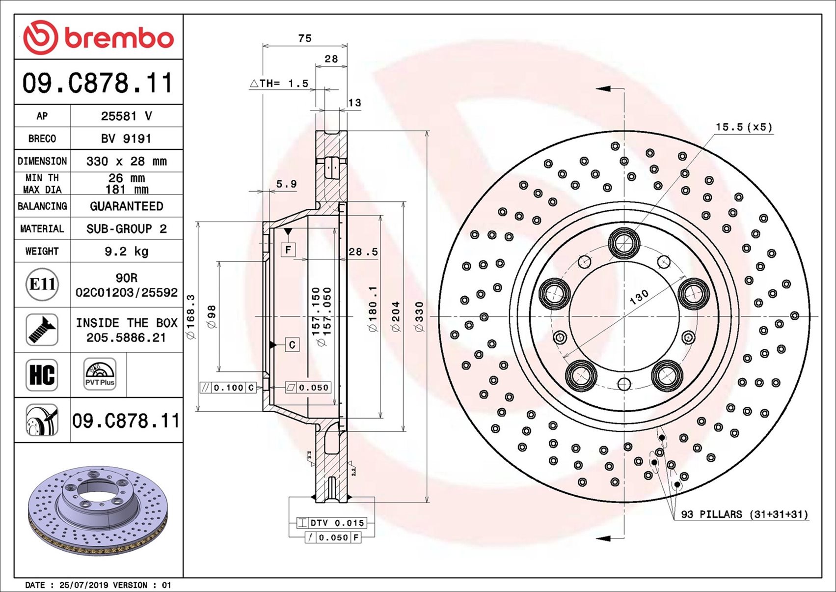 Disco freno BREMBO 09C87811