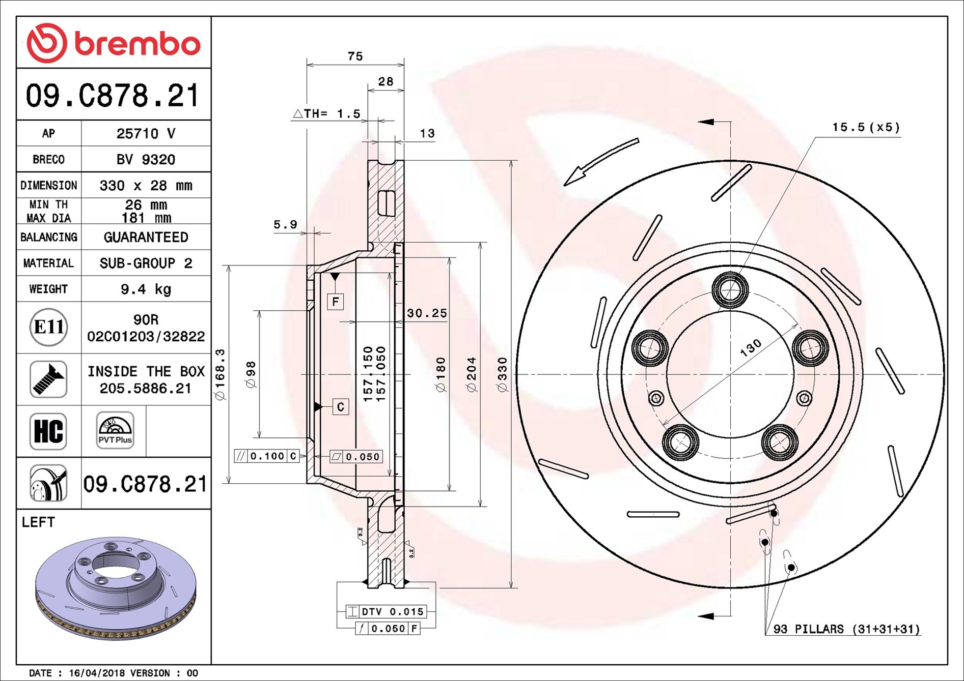 Disco freno BREMBO 09C87821