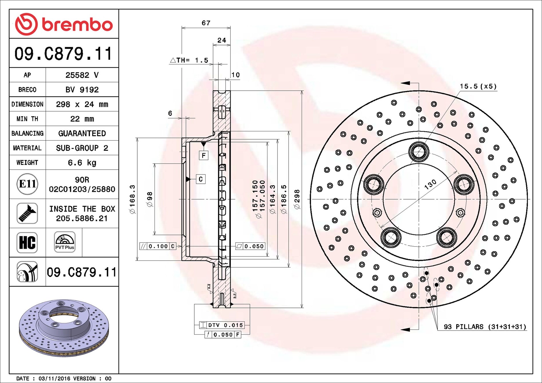 Disco freno BREMBO 09C87911