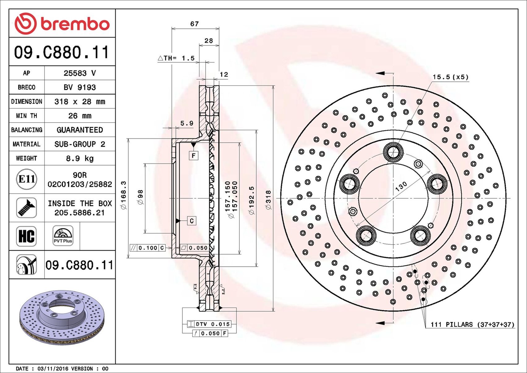 Disco freno BREMBO 09C88011