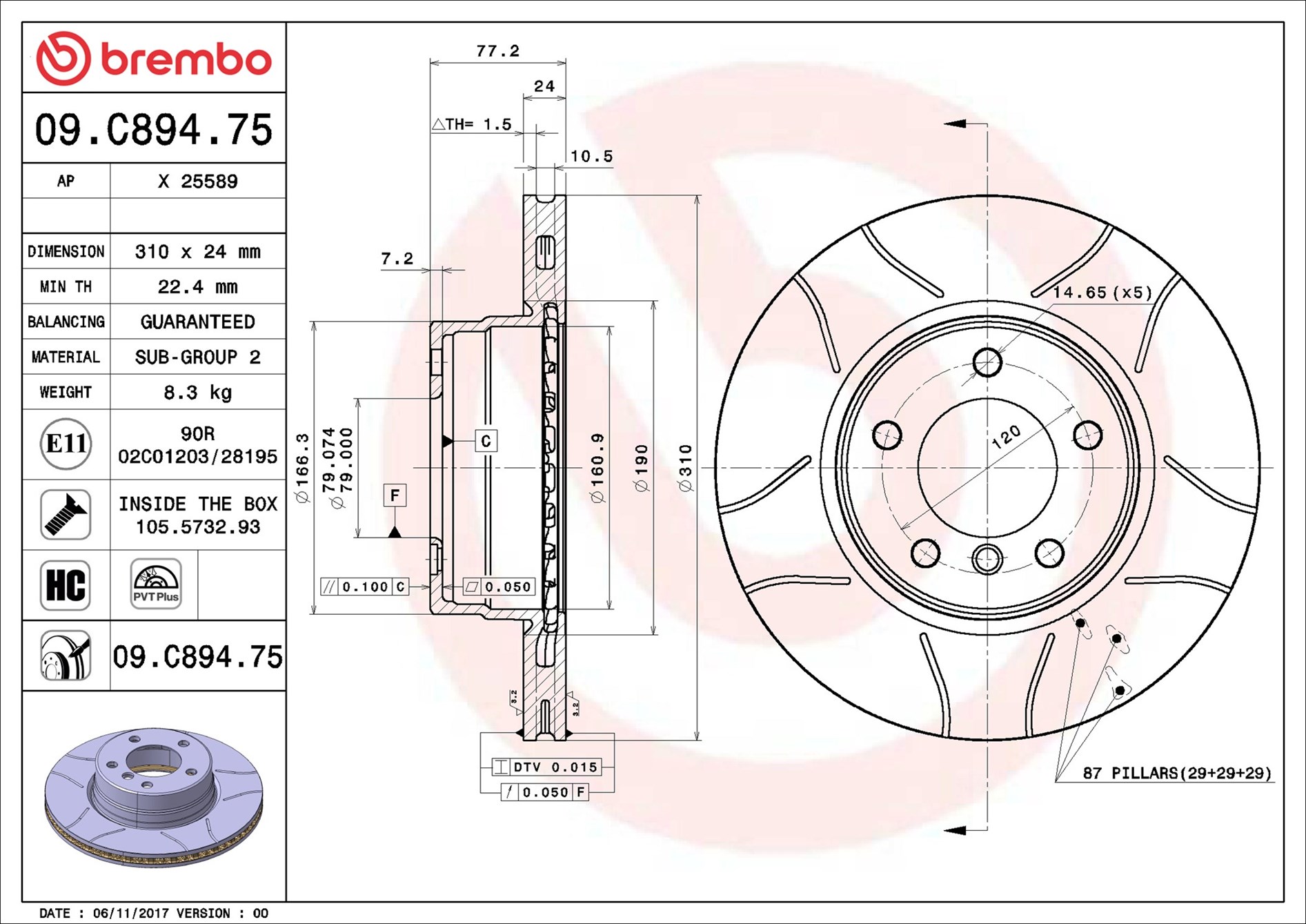 Disco freno BREMBO 09C89475