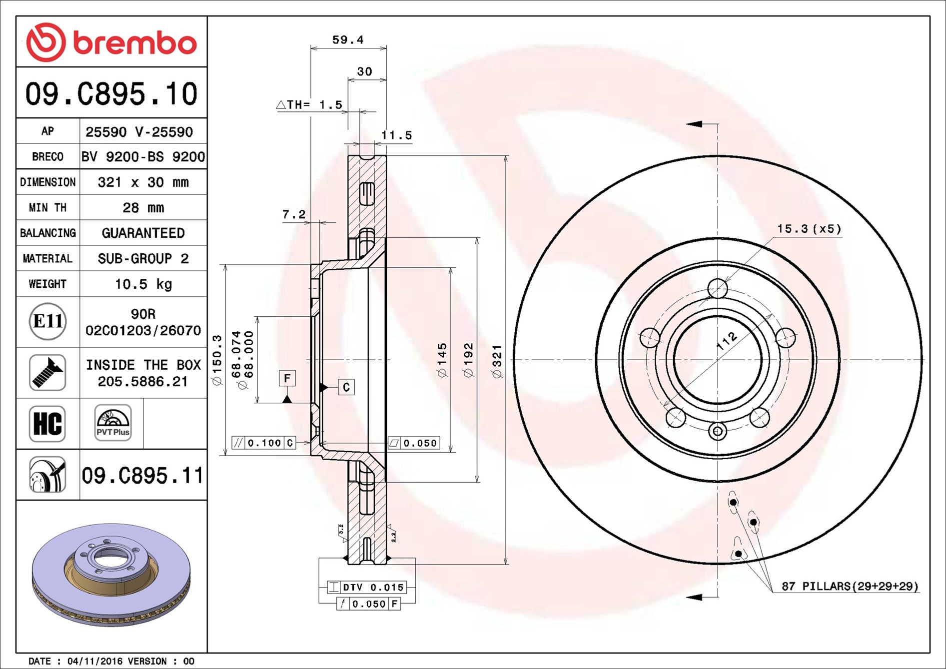 Disco freno BREMBO 09C89511