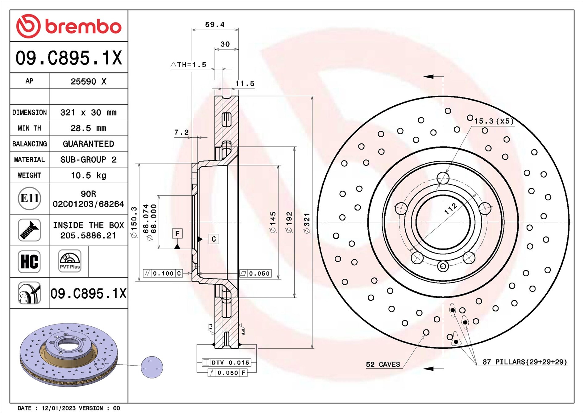 Disco freno BREMBO 09C8951X