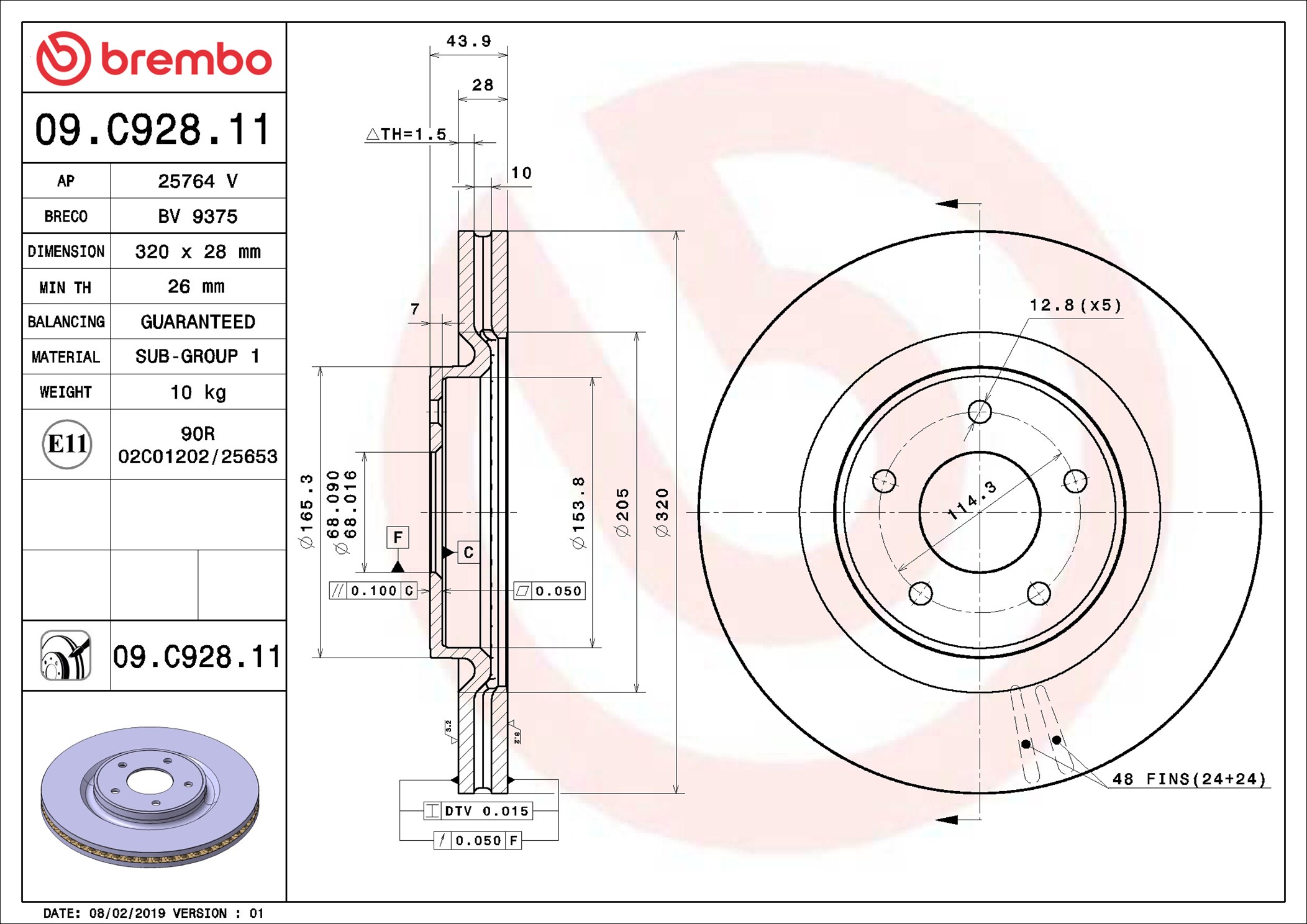 Disco freno BREMBO 09C92811