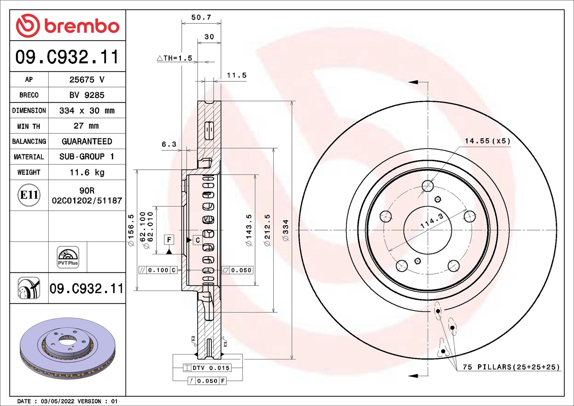 Disco freno BREMBO 09C93211