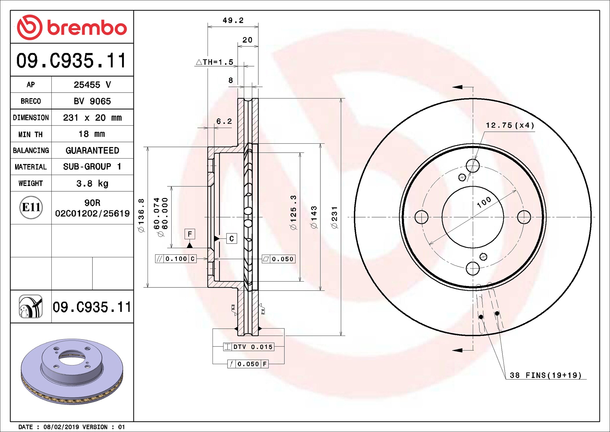 Disco freno BREMBO 09C93511
