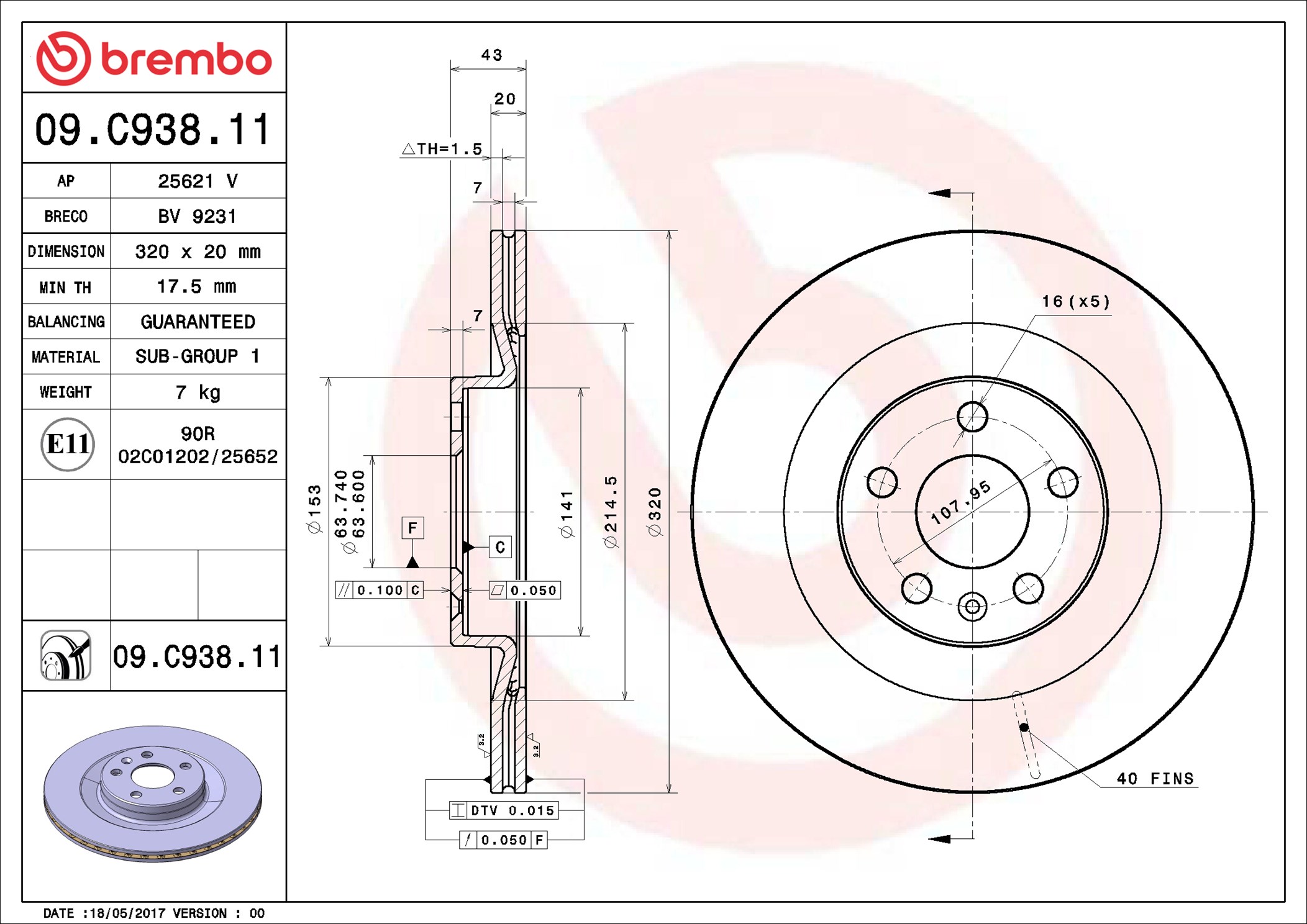 Disco freno BREMBO 09C93811