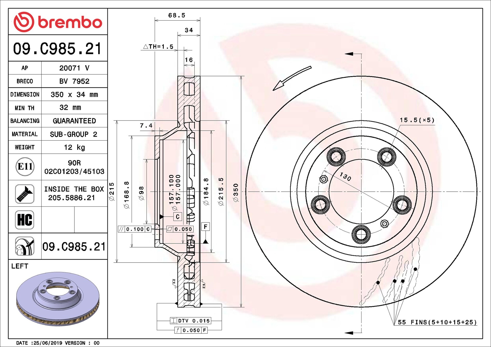 Disco freno BREMBO 09C98521