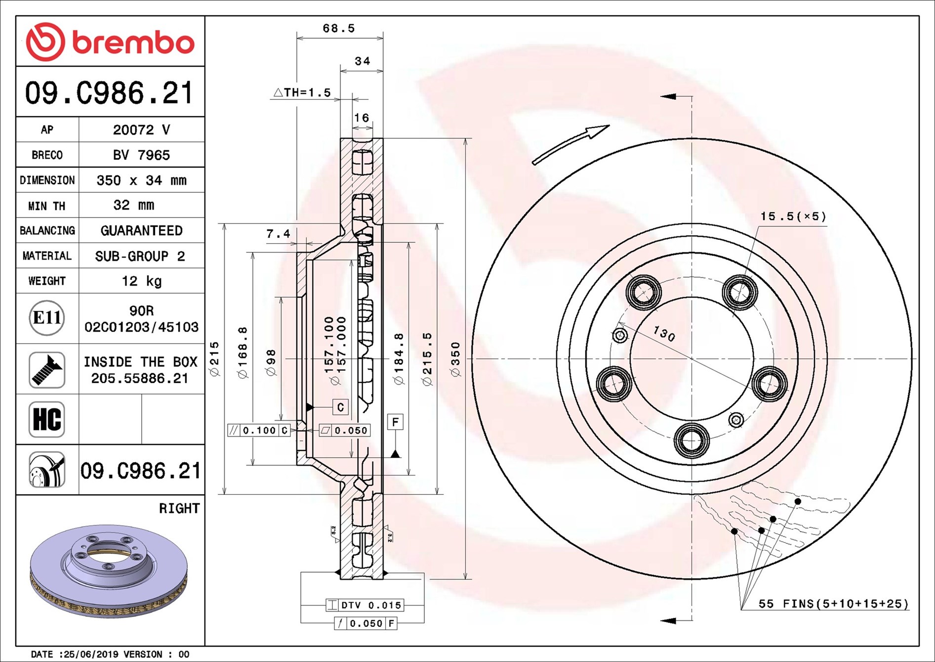 Disco freno BREMBO 09C98621