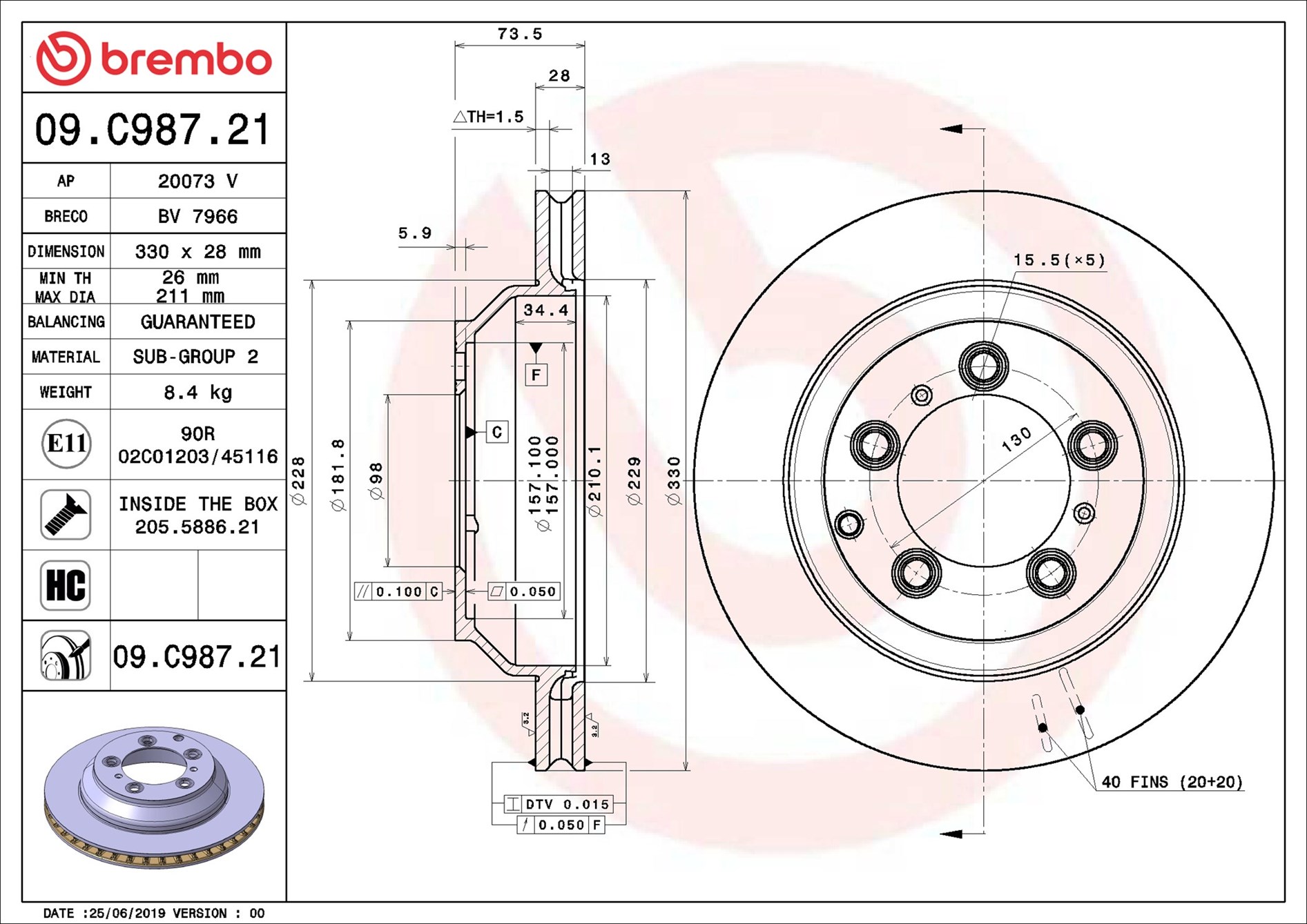 Disco freno BREMBO 09C98721