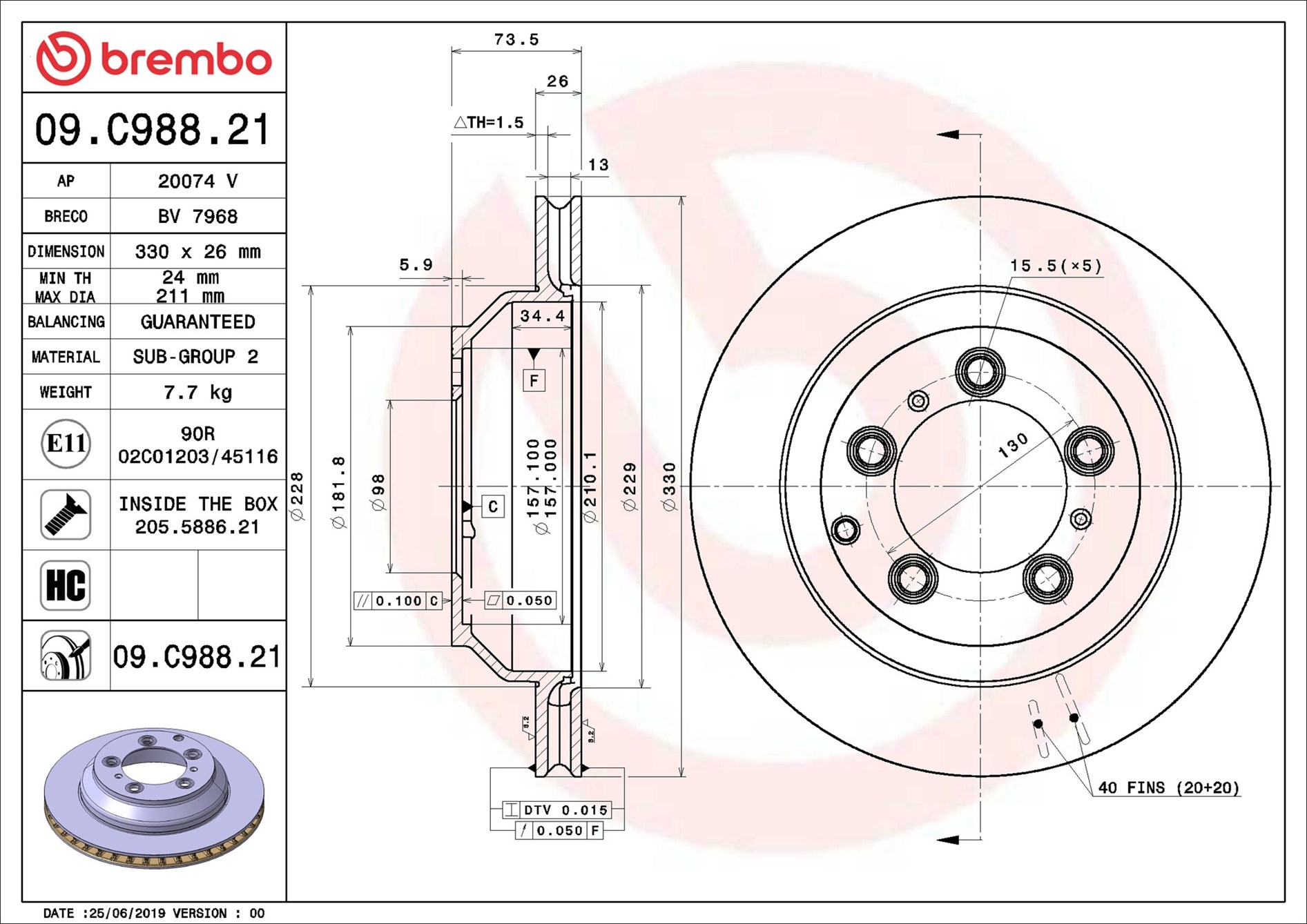 Disco freno BREMBO 09C98821