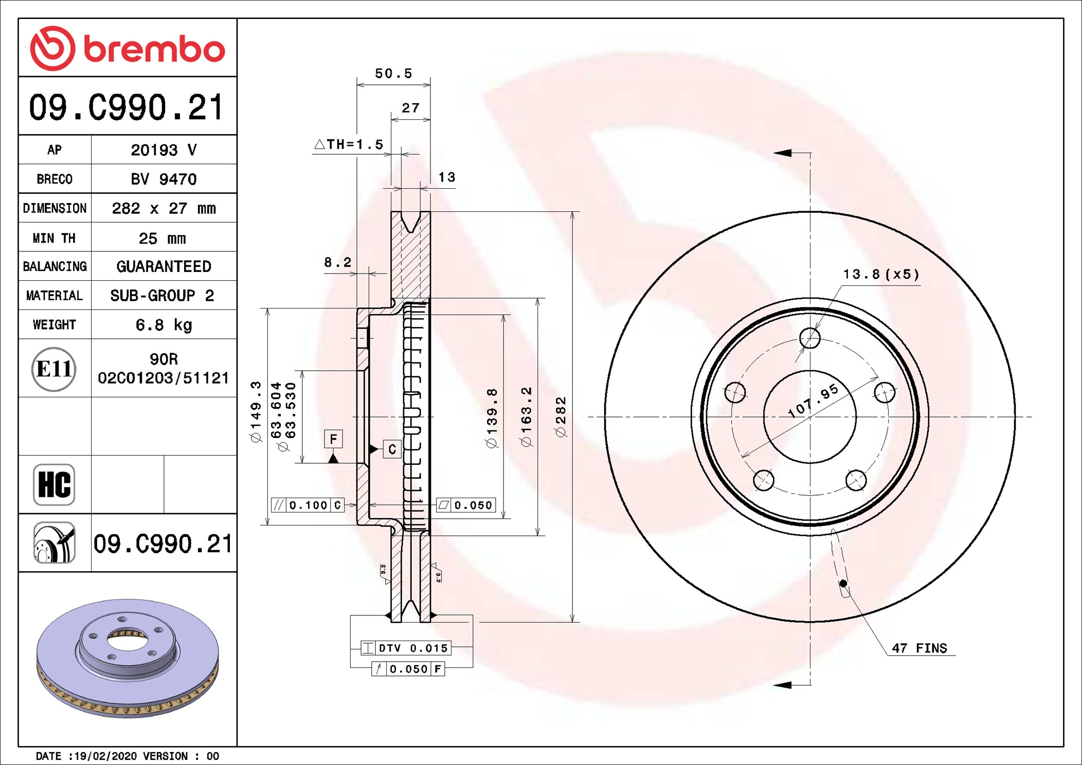 Disco freno BREMBO 09C99021