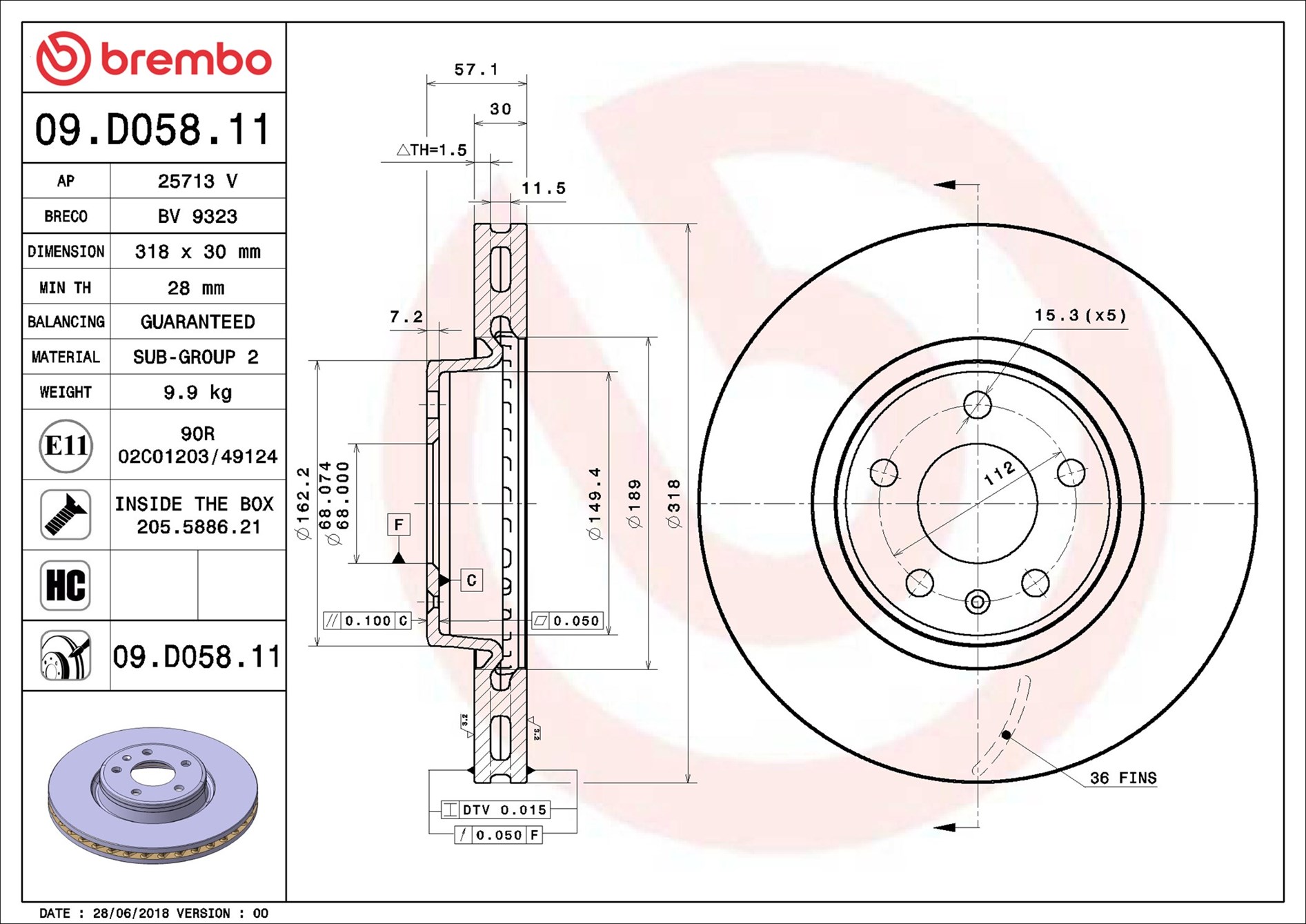 Disco freno BREMBO 09D05811