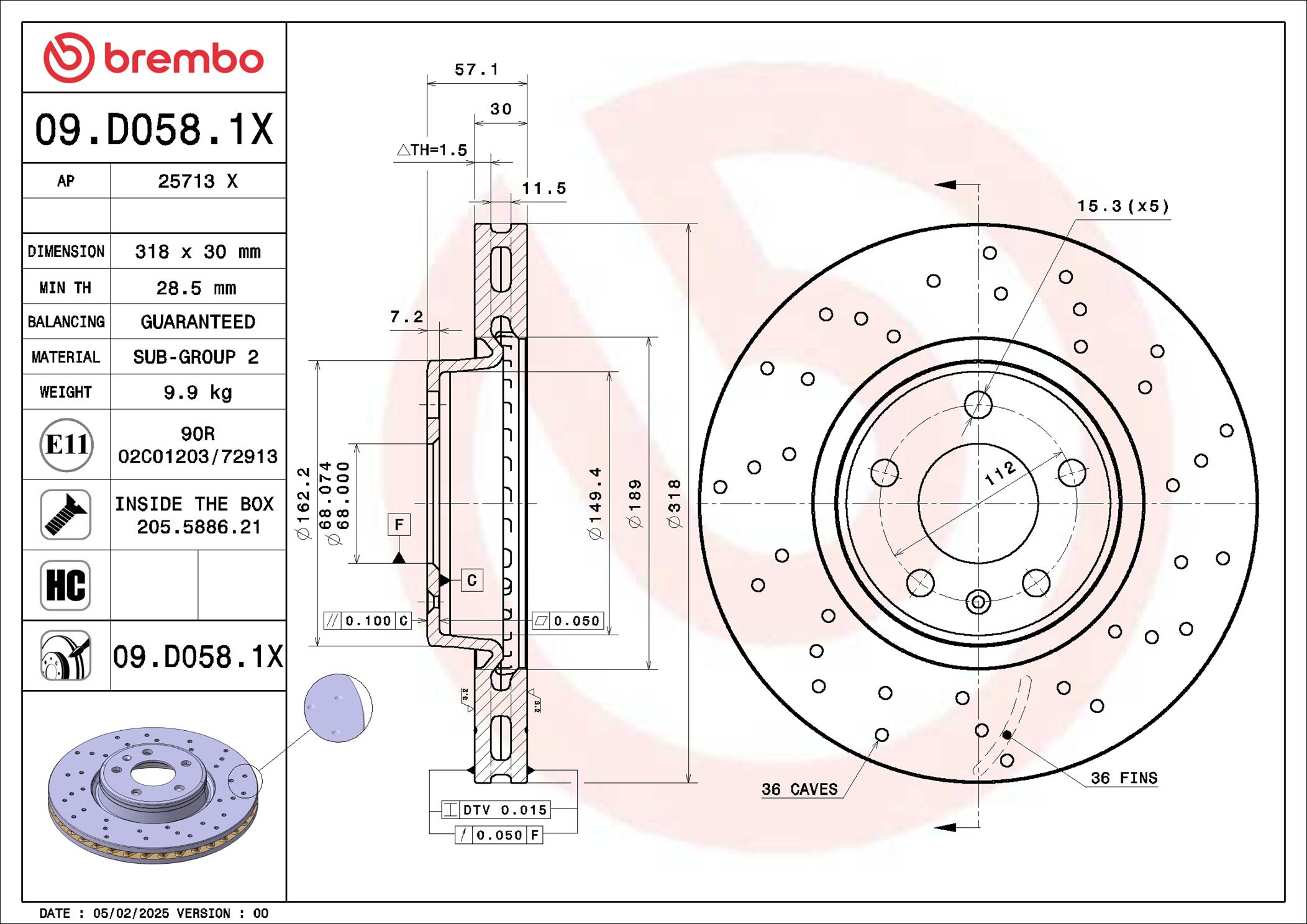 Disco freno BREMBO 09D0581X