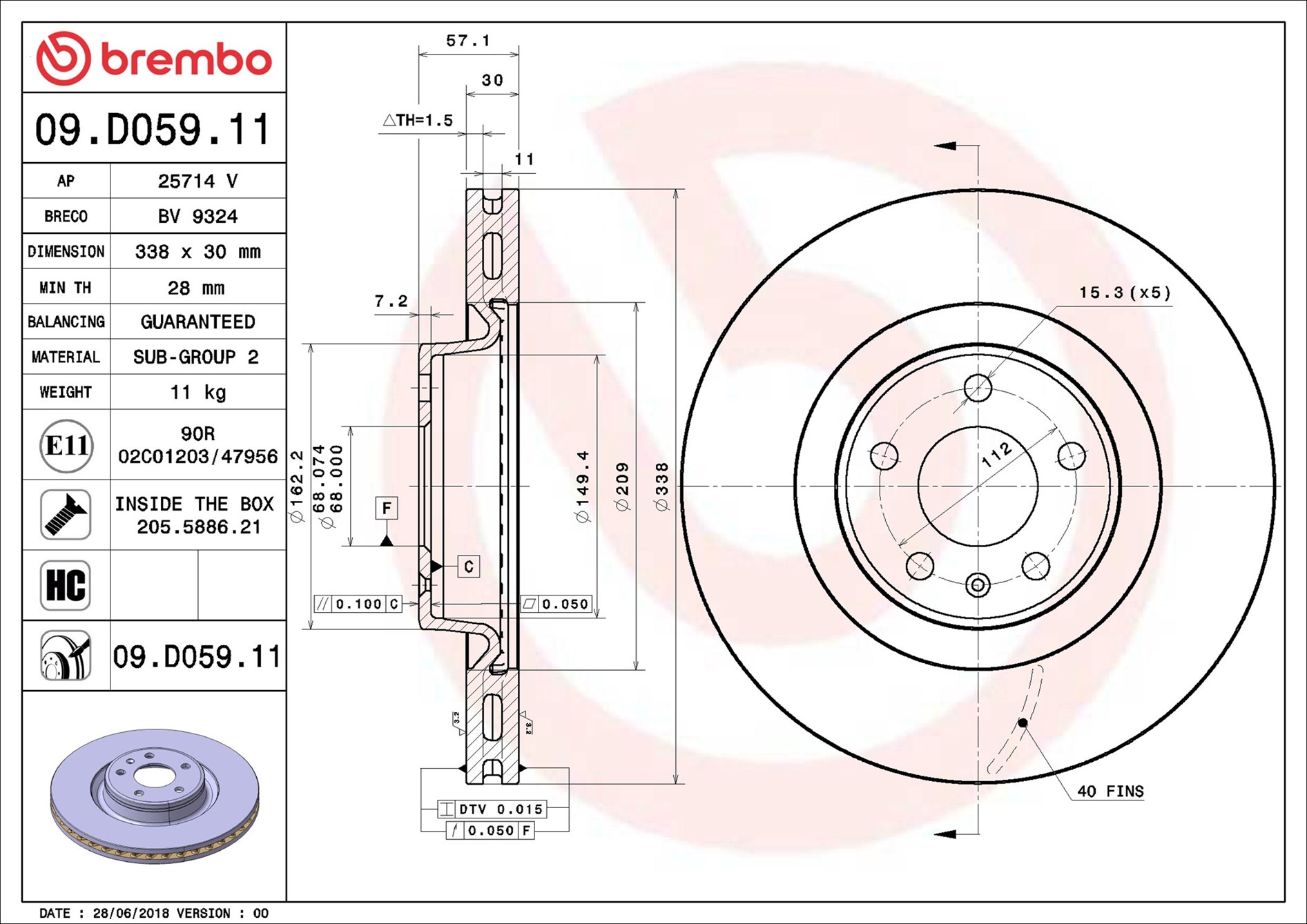 Disco freno BREMBO 09D05911