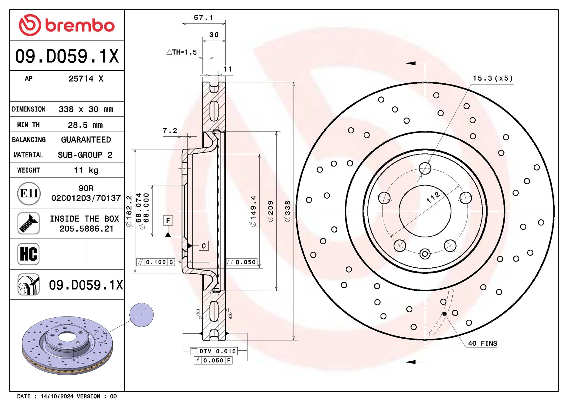 Disco freno BREMBO 09D0591X
